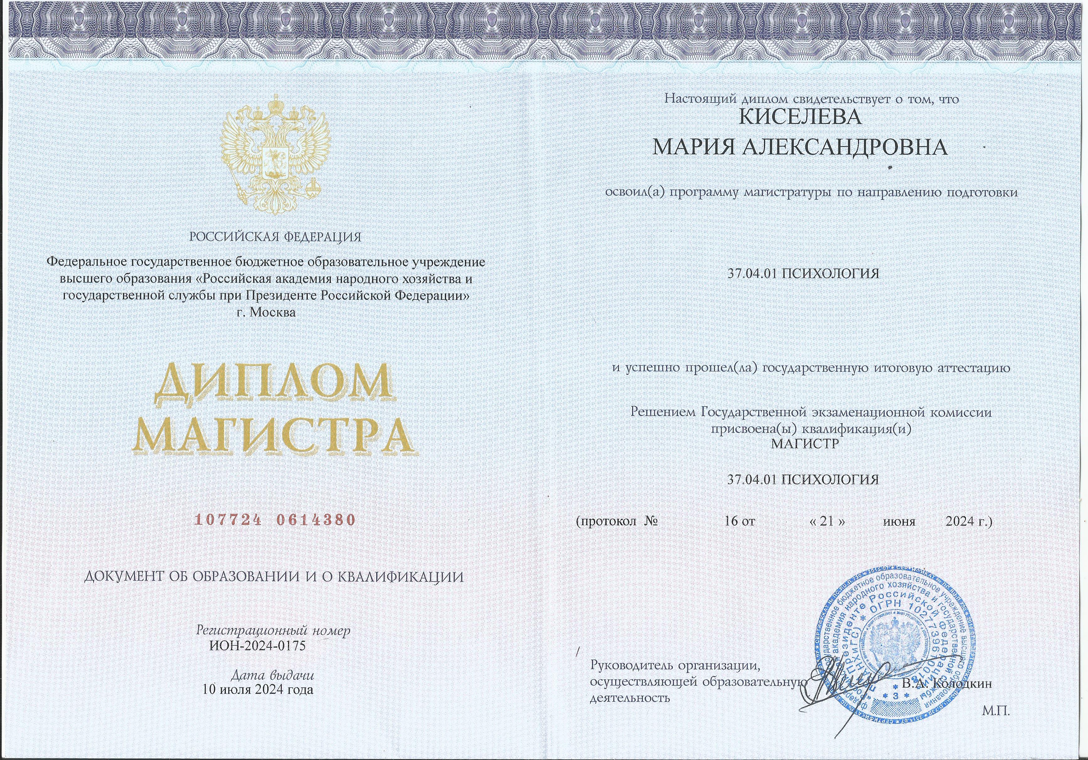 Диплом магистратуры